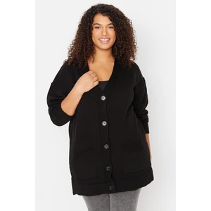 Trendyol Curve Black V-Neck Knitwear Cardigan with Pocket