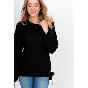 Women's knitted sweater with bows - black,