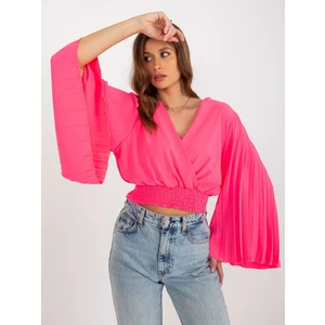 Fluoro-pink formal blouse with clutch neckline