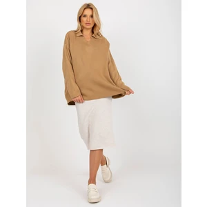 RUE PARIS women's camel oversize sweater with collar