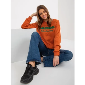 Dark orange loose sweatshirt without hood with inscriptions