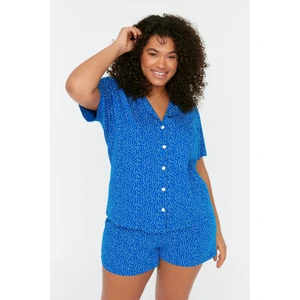 Trendyol Curve Saks Polka Dot Shirt Collar Knitted Pajama Set