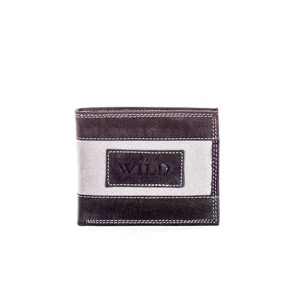 Black leather wallet for a man with a fabric module