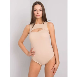 Ladies' beige bodysuit with a striped pattern