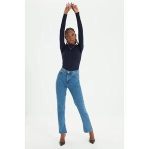 Trendyol Blue Slit High Waist Mom Jeans