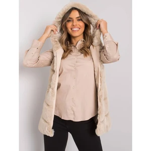 Beige fur vest with hood Foggia OCH BELLA