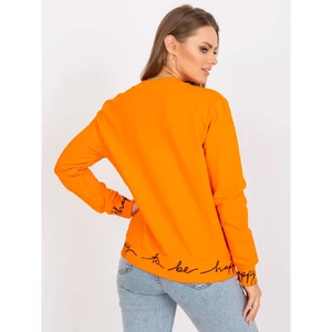 Orange women's sweatshirt without a hood with a zipper