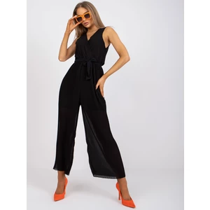 Black jumpsuit with wide pleated legs