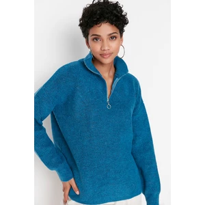 Trendyol Blue Zippered Knitwear Sweater