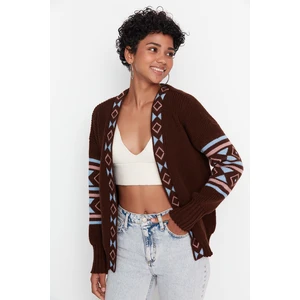 Trendyol Brown Oversize Patterned Knitwear Cardigan