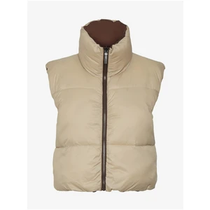 Brown-Beige Quilted Double-Sided Short Vest Noisy May Ales - Women