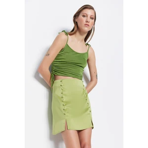 Trendyol Green Mini Satin Fabric Skirt With Button And Slit Detail