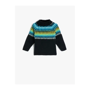 Koton Sweater Knit Standing Collar Long Sleeve Ethnic Pattern