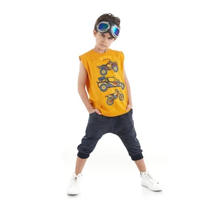 Mushi Motocross Boys' Orange Sleeveless T-shirt with Capri Shorts Summer Suit.