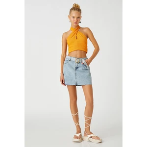 Koton Mini Denim Skirt Low Waist With Belt