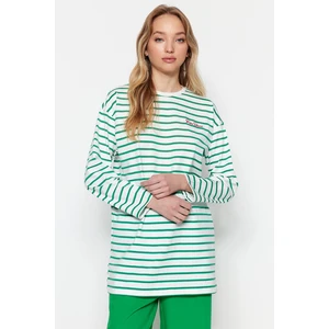 Trendyol Green Striped Embroidery Detailed Knitted Tunic