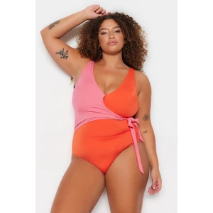 Trendyol Curve Fuchsia Color Block Double Breasted Linkage Swimsuit