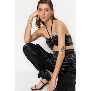 Trendyol Black Crop Lined Satin Bustier With Woven Accessory