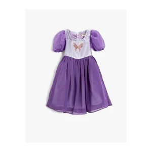 Koton Tulle Dress Satin Fabric Short Balloon Sleeves Ruffled Butterfly