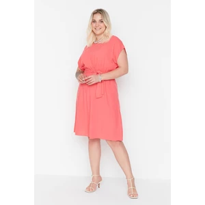 Trendyol Curve Pink Viscose Woven Dress with Lace-Up Detail