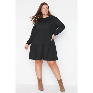 Trendyol Curve Black Crewneck Ruffle Knitted Dress