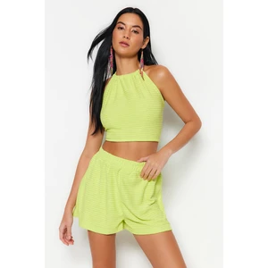 Trendyol Green Woven Open-back Blouse and Shorts Set