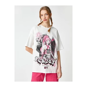 Koton Anime T-Shirt Cotton Oversize Crew Neck Short Sleeved