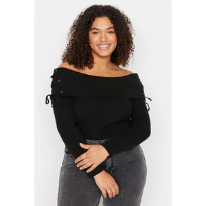 Trendyol Curve Black Shoulder Detailed Knitwear Sweater