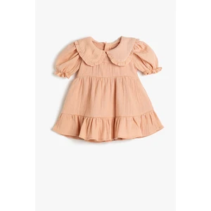 Koton Dress with Wide Baby Collar Elasticated Short Balloon Sleeves Ruffled Cotton Cotton