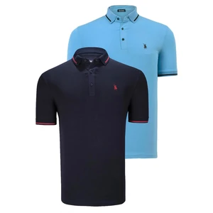 DOUBLE SET T8586 DEWBERRY MEN'S T-SHIRT-NAVY-LIGHT BLUE