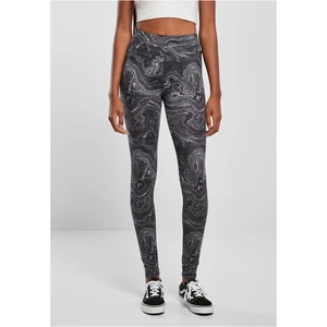 Women's Black Leggings Oil AOP