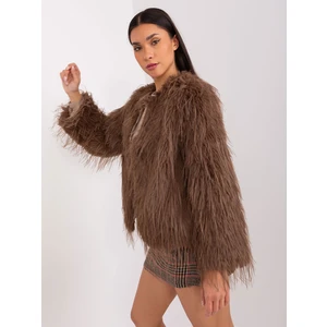 Brown fur transitional jacket with pockets