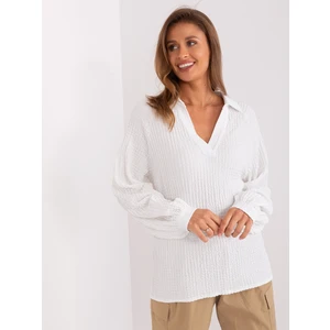 Ecru loose shirt blouse with neckline