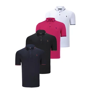 QUADRUPLE SET T8586 DEWBERRY MEN'S T-SHIRT-BLACK-WHITE-NAVY-FUCHSIA