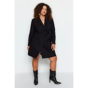 Trendyol Curve Black Plain Double Breasted Mini Woven Plus Size Dress