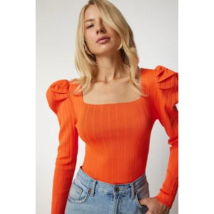 Happiness İstanbul Women's Orange Square Collar Corduroy Knitwear Blouse