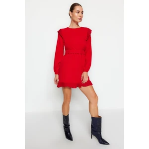 Trendyol Red Belt Frilly Woven Woven Dress