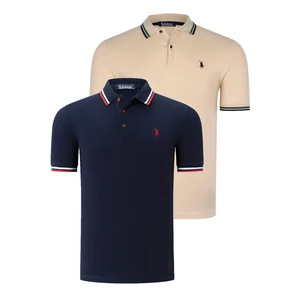 DUAL SET T8594 DEWBERRY MENS T-SHIRT-NAVY BLUE-BEIGE