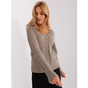 Dark beige women's sweater with braids