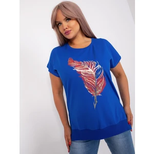 Cobalt blue blouse plus sizes with short sleeves