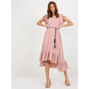 Light pink dress with ruffle and braided belt