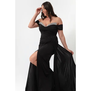 Lafaba Women's Black Long Evening Dress with Stones on the Tail