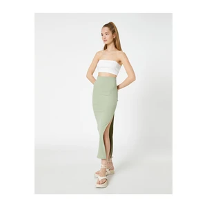 Koton Midi Skirt with Slits, Ribbed Viscose Blend, Normal Waist.