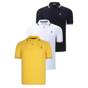 TRIPLE SET T8594 DEWBERRY MENS T-SHIRT-BLACK-WHITE-YELLOW