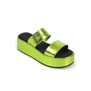 Capone Outfitters Capone Two Straps Wedge Heels Womens Metallic Pistachio Flatform Sandals.