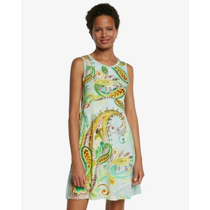 Light Green Dress with Colorful Motif Desigual Vest Ivy - Women