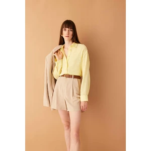 DEFACTO Oversize Fit Shirt Collar Linen Look Long Sleeve Shirt