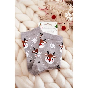 Women's Christmas Socks Shiny Reindeer Grey