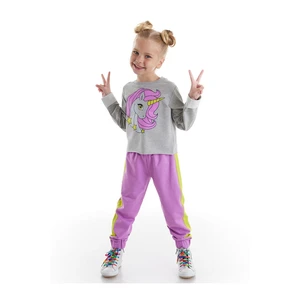 Denokids Unicorn Gray Lilac Girl's Tracksuit Set