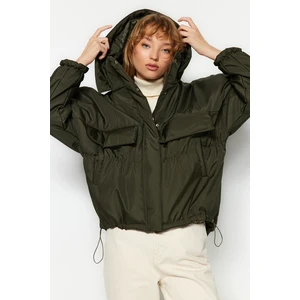 Trendyol Khaki oversized nepremokavý klokan s kapucňou prešívaný kabát